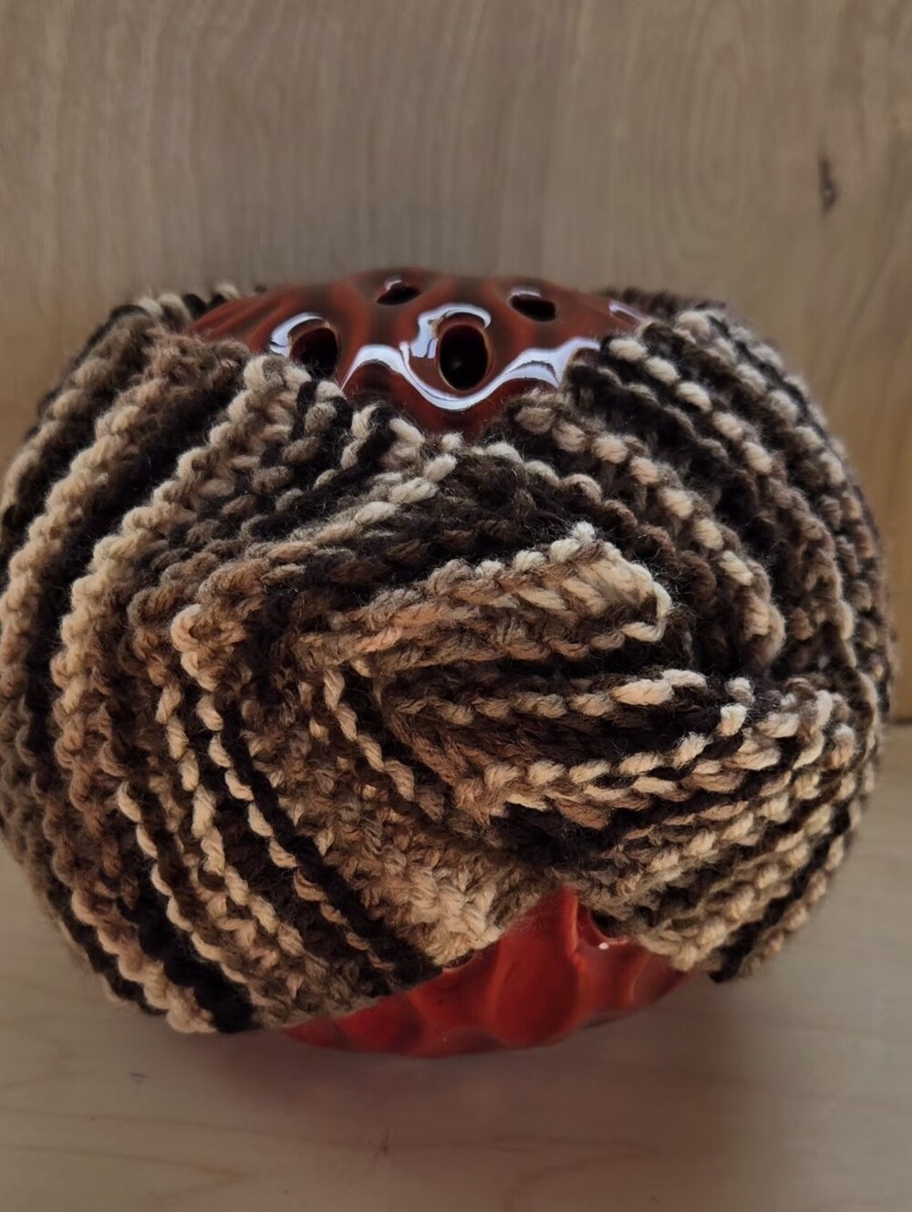 Hand Knit Brown & Tan Headband | Wide Stretchy Ear Warmer